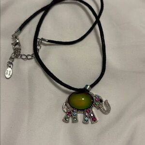 Mood Elephant Pendant Necklace with Black Cord